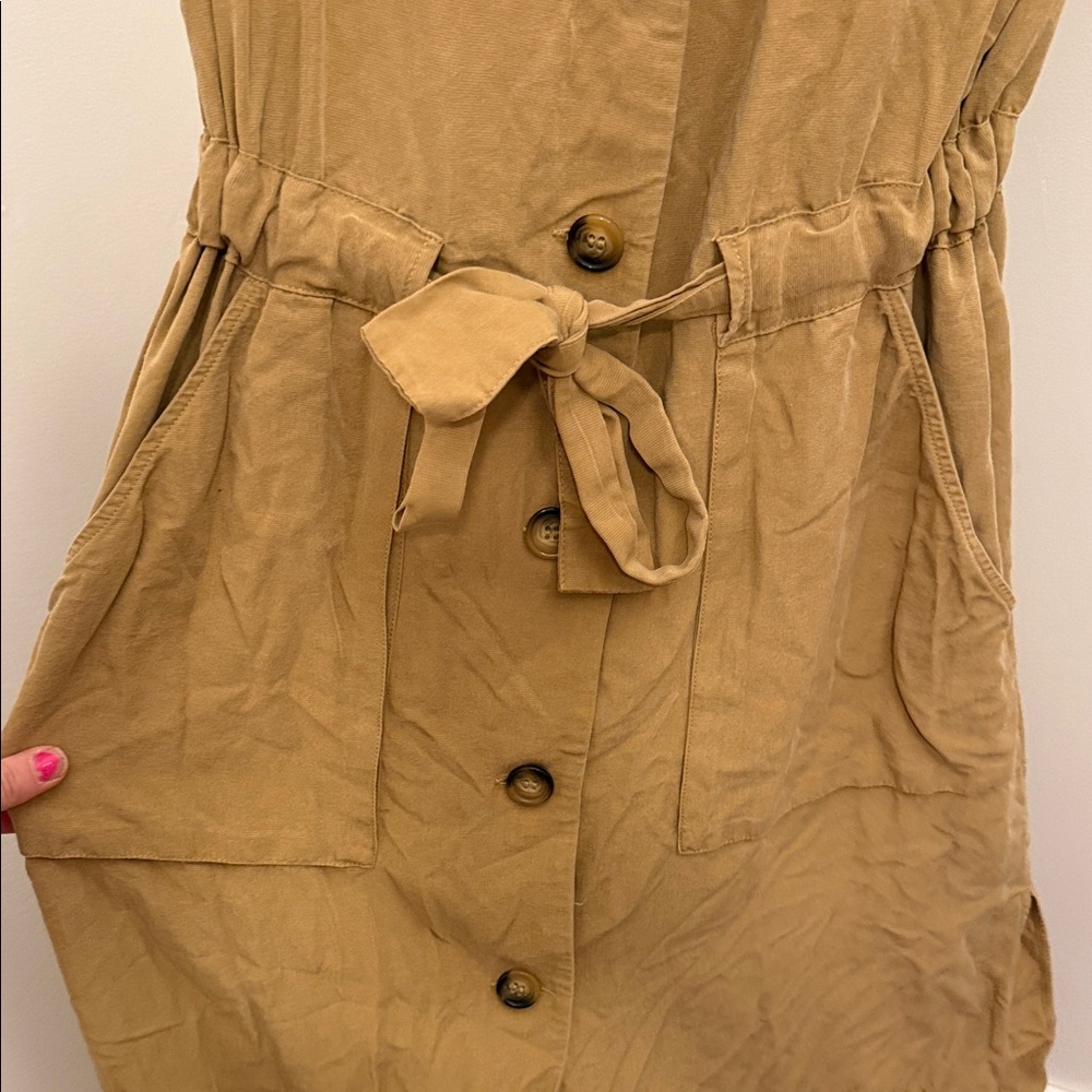 ZARA Sz Small Sleeveless Tan Button-Down Dress - Picture 6 of 7